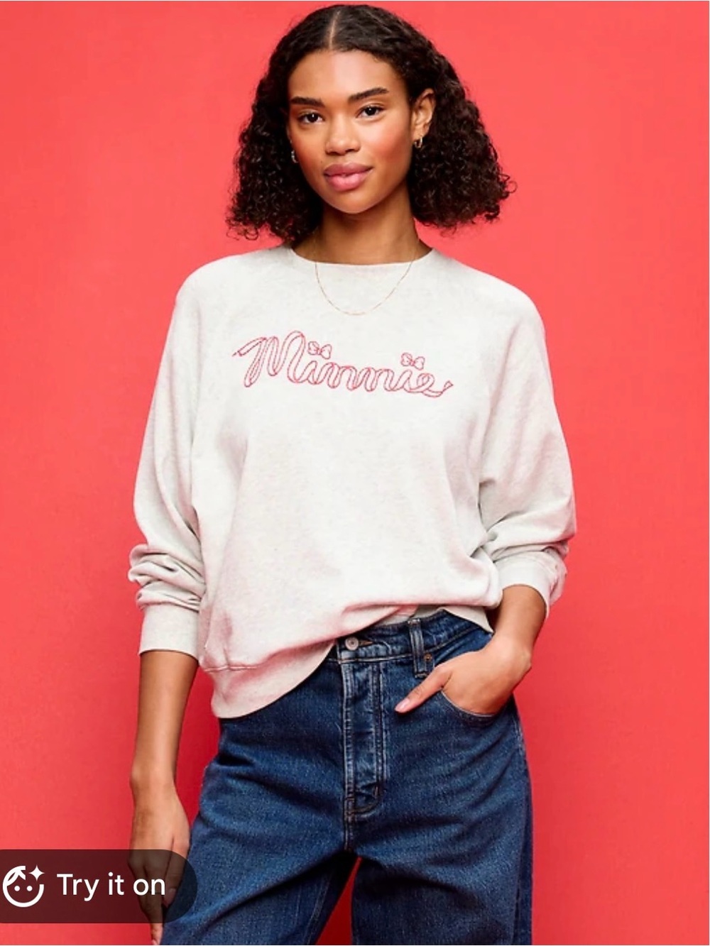 Minnie Embroidered Gray Sweatshirt